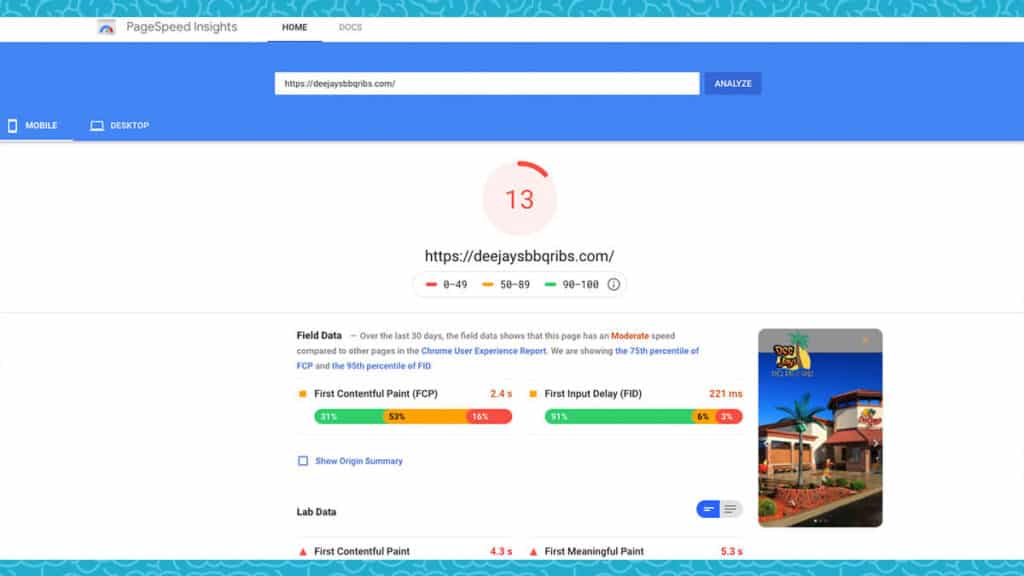 Dee Jays's BBQ Ribs Restaurant Website Grade