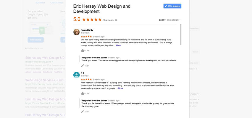 Eric Hersey Google My Business Reviews
