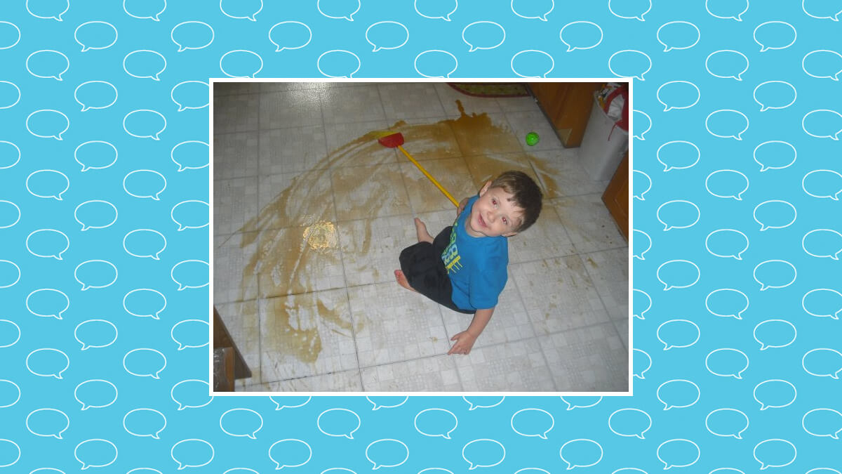 Hunter making mess with coffee