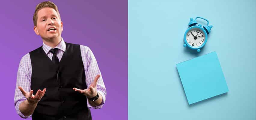 Author Dave Crenshaw and a clock and post it note