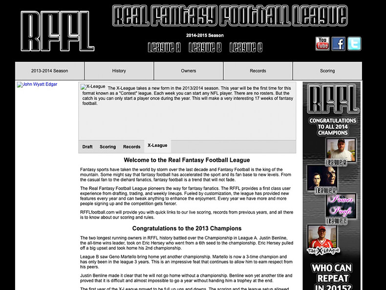 Real Fantasy Football League Classic Website Homepage