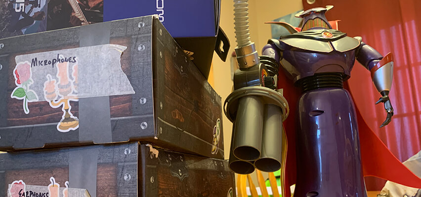 Zurg with some podcasting equipment