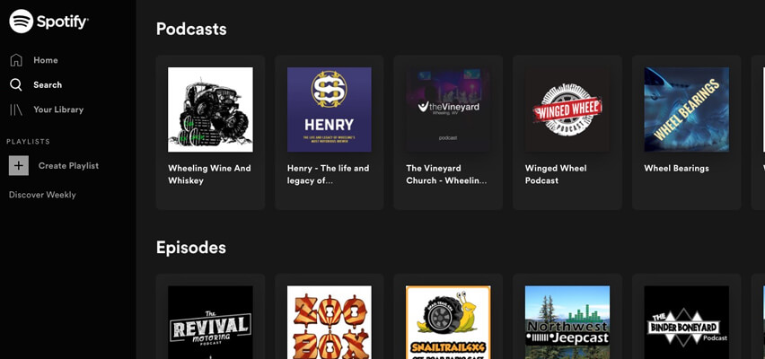 Spotify Screenshot for Local Podcasts in Wheeling, WV