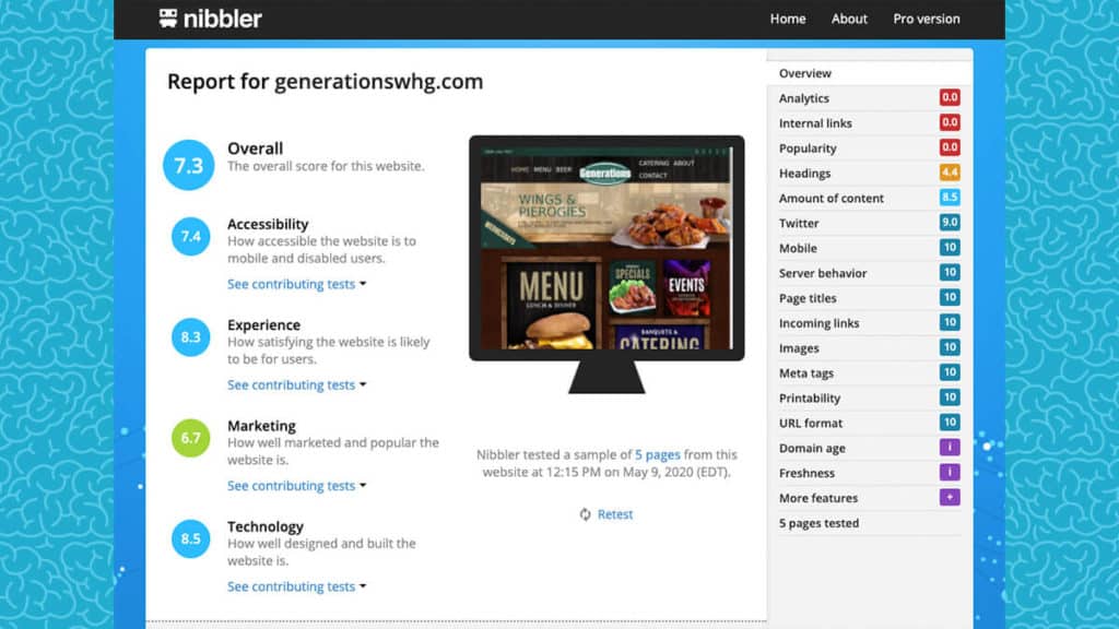 Generations Wheeling WV Restaurant Website Grade