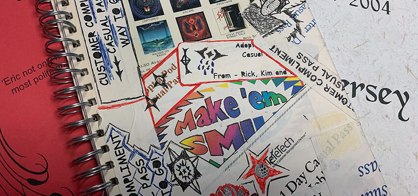 TeleTech Booklet covered in stickers
