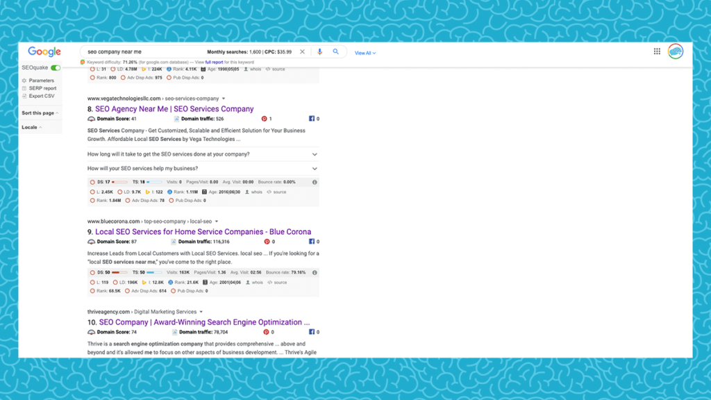 SEO Company Near Me SERP